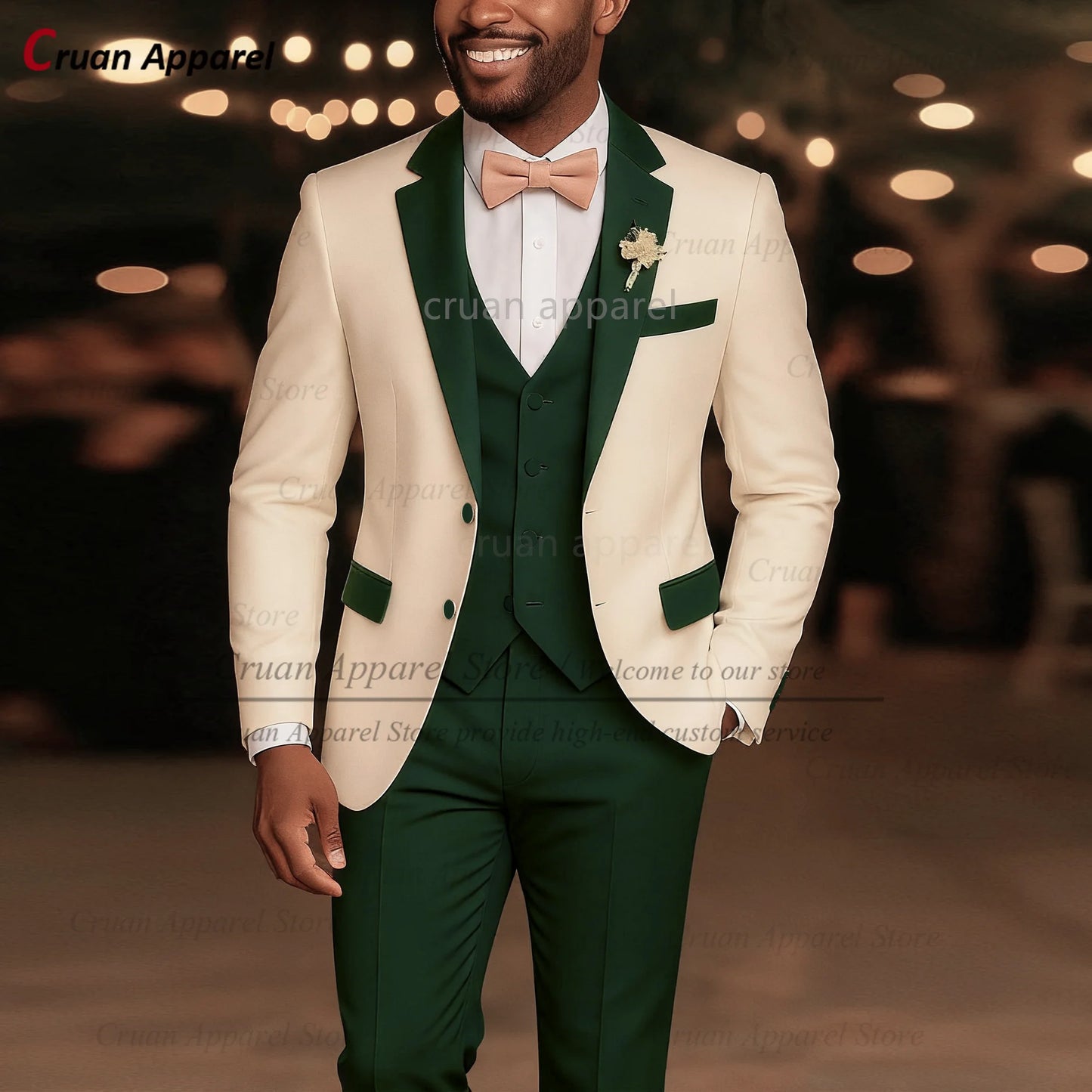 High Quality Suit Sets For Men Wedding Banquet Custom Groomsman Elegant Outfits Evening Dinner Male Blazer Vest Pants 3 Pieces