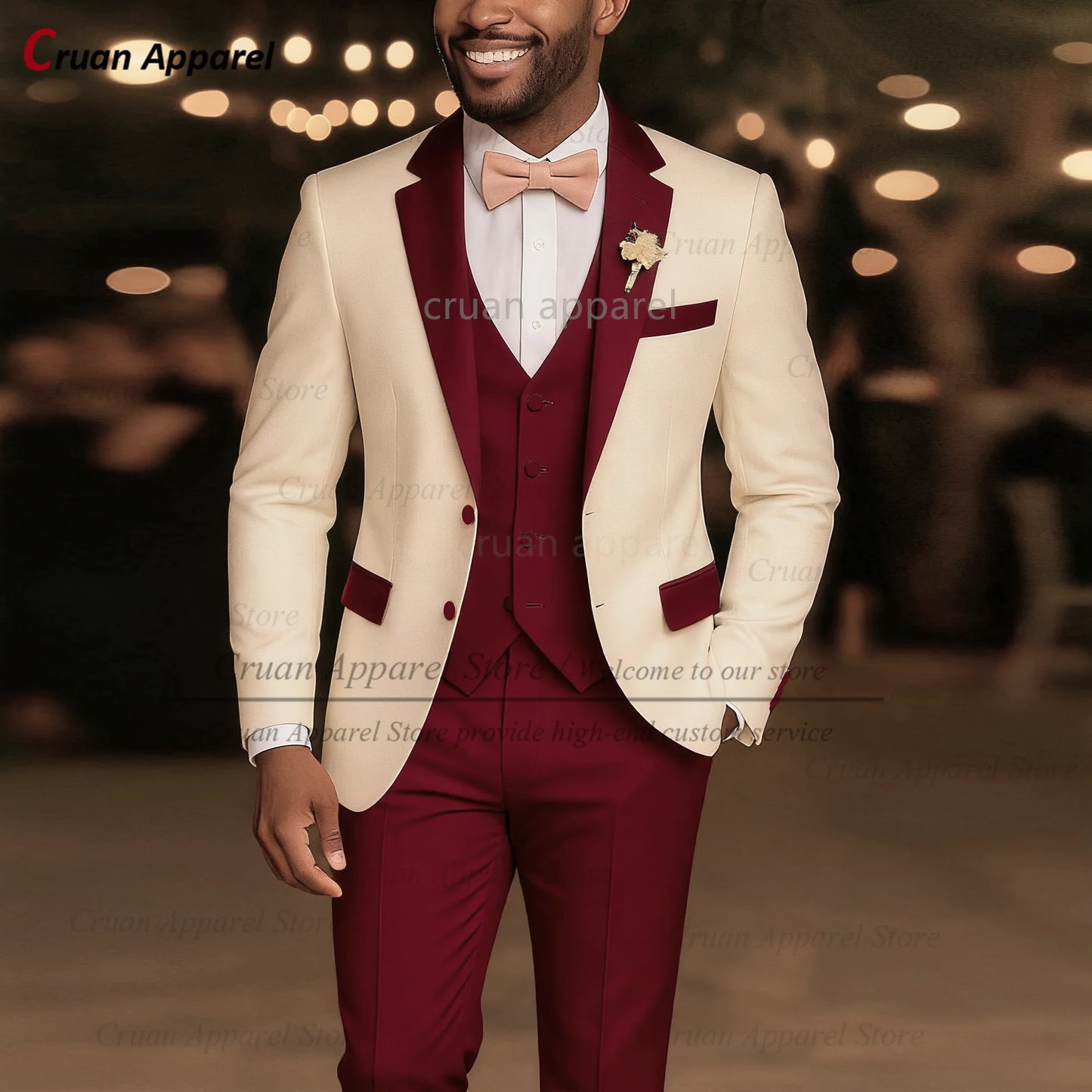 High Quality Suit Sets For Men Wedding Banquet Custom Groomsman Elegant Outfits Evening Dinner Male Blazer Vest Pants 3 Pieces