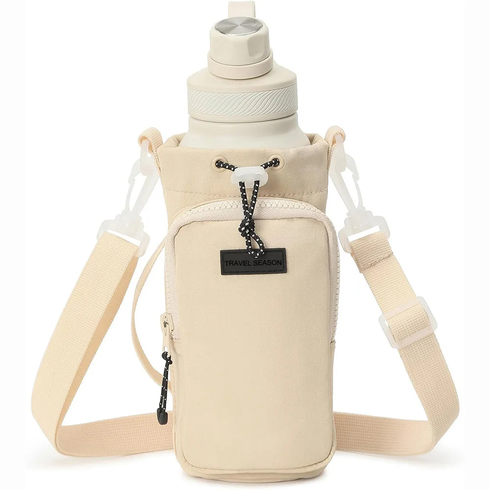 Outdoor Sports Water Bottle Bag with Adjustable Shoulder Strap and Phone Pocket Water Bottle Sleeve for Hiking Camping Gym