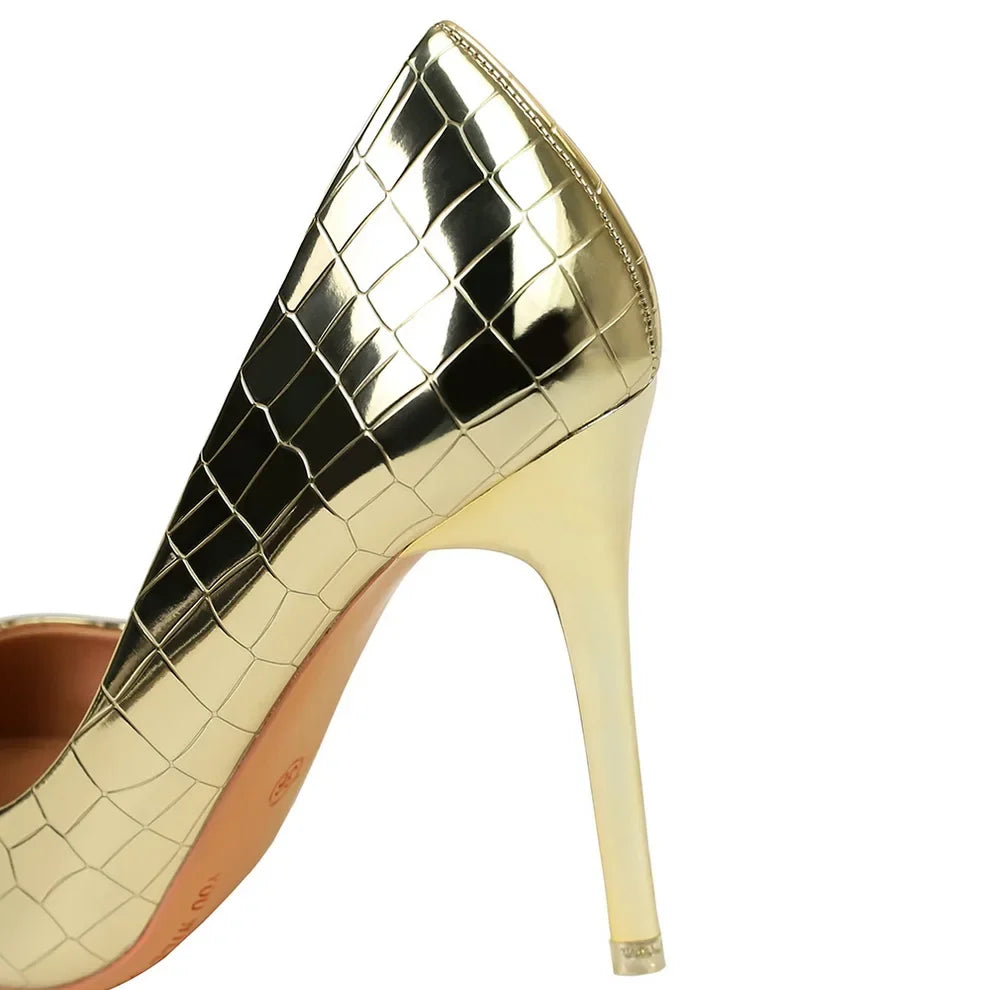 BIGTREE Serpentine Patent Leather Woman Pumps High Heels Sexy Pointed Toe Heels Shoes Zapatos Mujer
