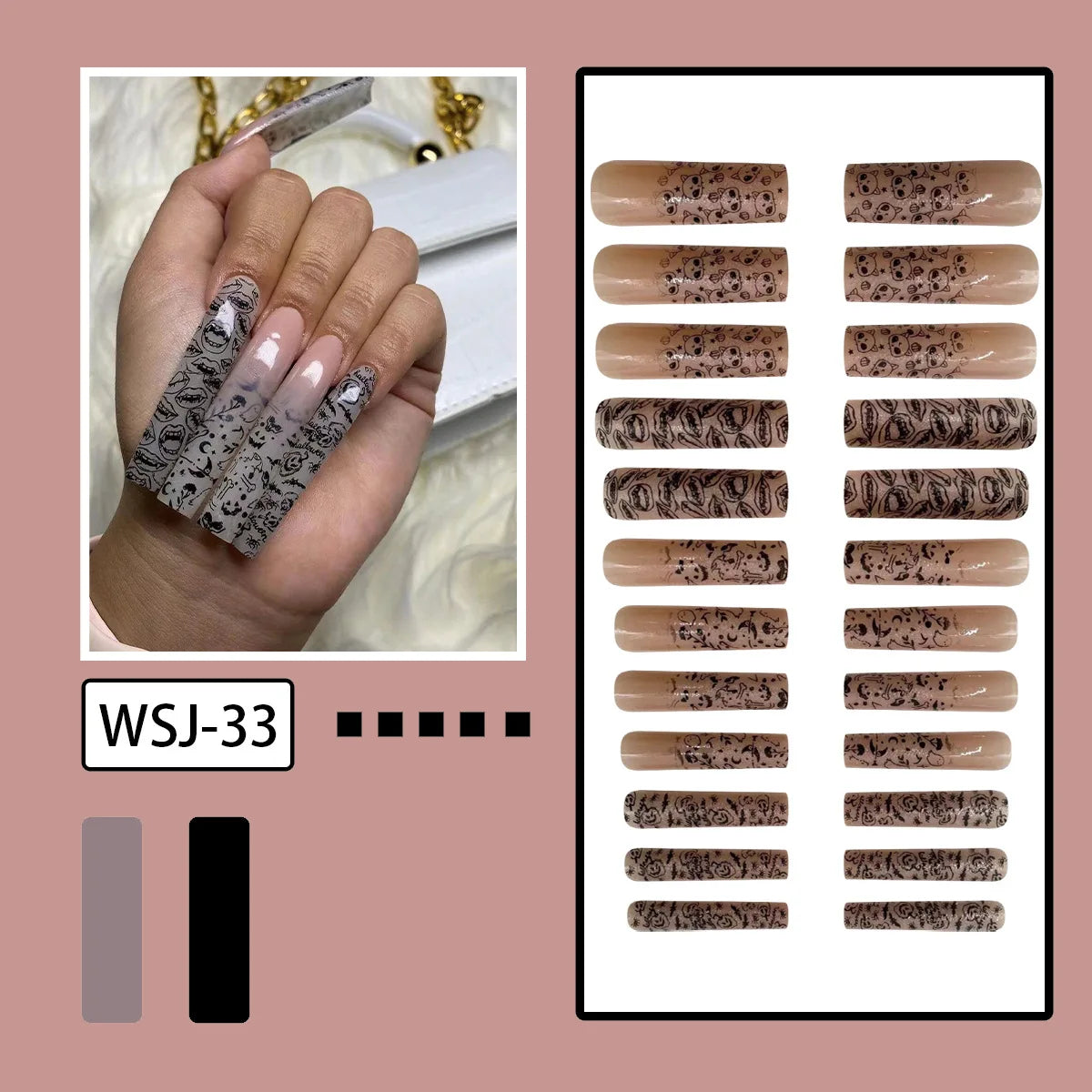 24pcs Glow In the Dark Fake Nails Extra Long Ballet False Nails Full Cover Wearable European Scary Halloween Press On Nails