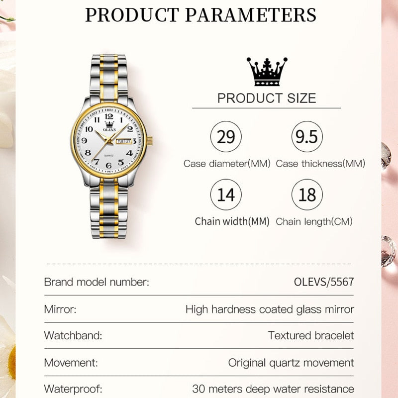 Original Luxury Waterproof Stainless Steel Quartz Watches for Ladies