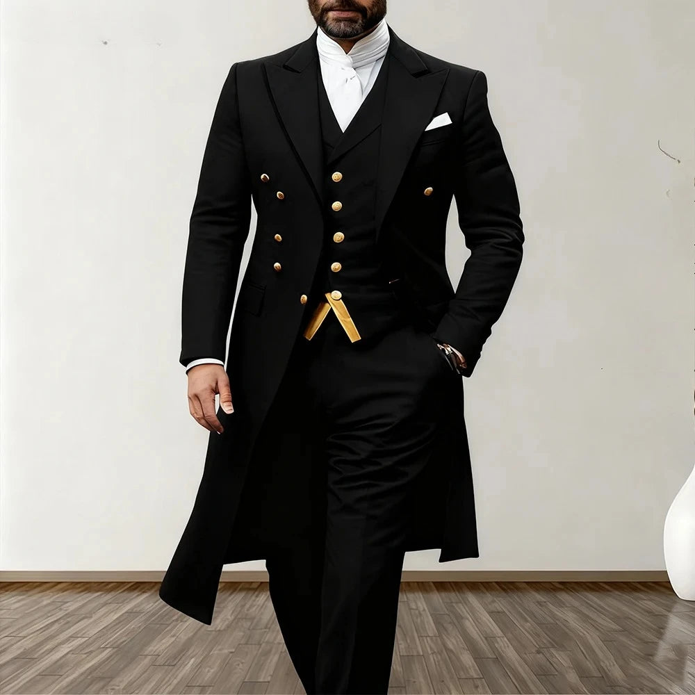 Blue Wedding Men Suits 3 Piece Long Blazer Vest Pants Satin One Button Tuxedo Formal Work Wear Prom XS-5XL