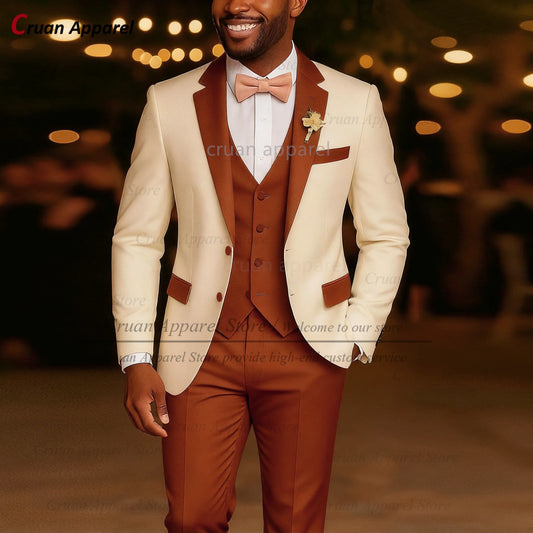 High Quality Suit Sets For Men Wedding Banquet Custom Groomsman Elegant Outfits Evening Dinner Male Blazer Vest Pants 3 Pieces
