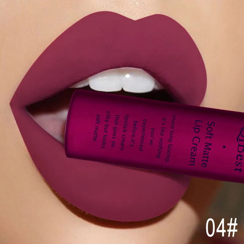 QIBEST Matte Liquid Lipstick Waterproof Lasting Velvet Lip Gloss Tint Tube Nude Pigment Red Black Purple Orange Lipstick Makeup