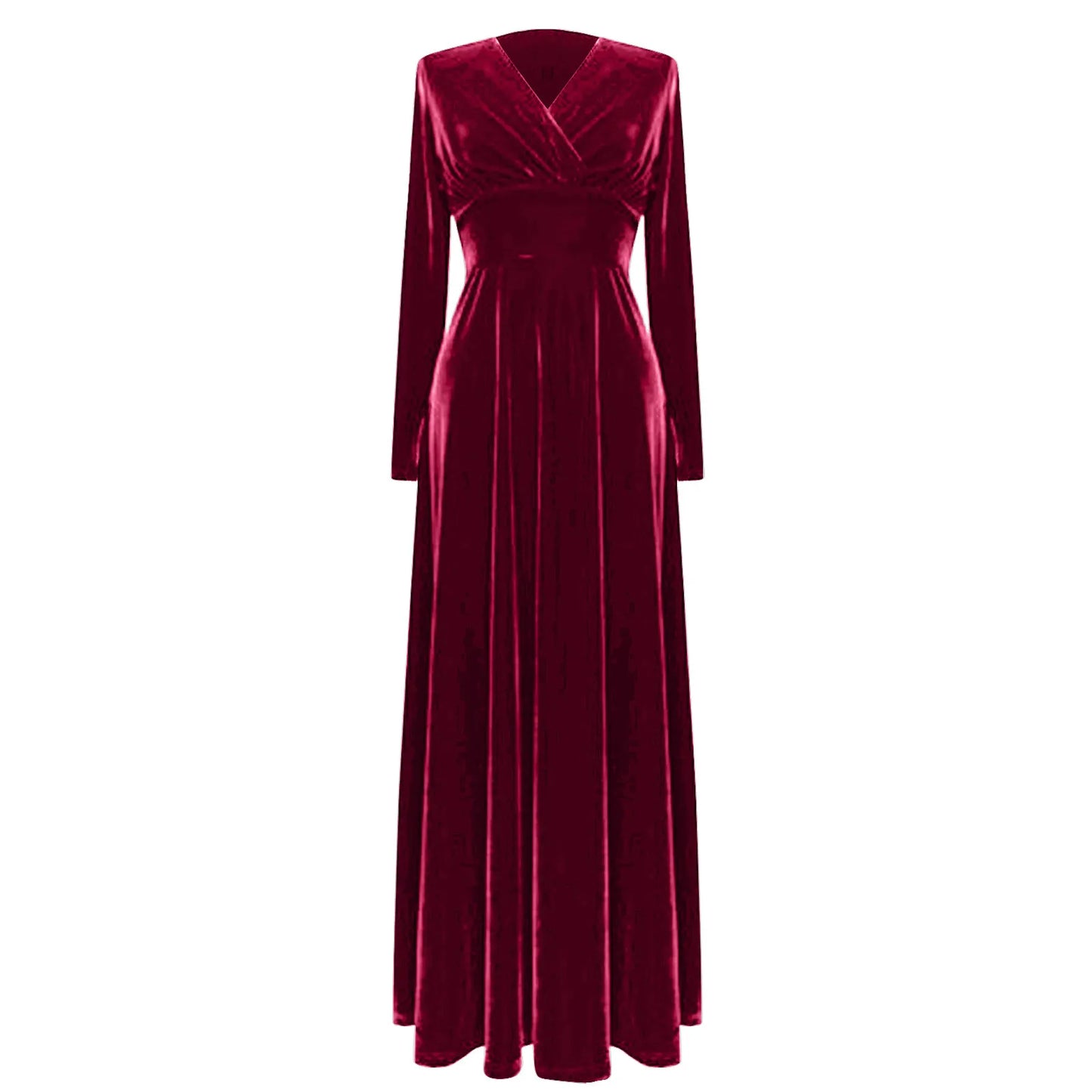 Women'S dress Autumn And Winter Velvet V-Neck Solid Color Long-Sleeved Party Dress Elegant Evening Party Gown Outfits Red Velvet