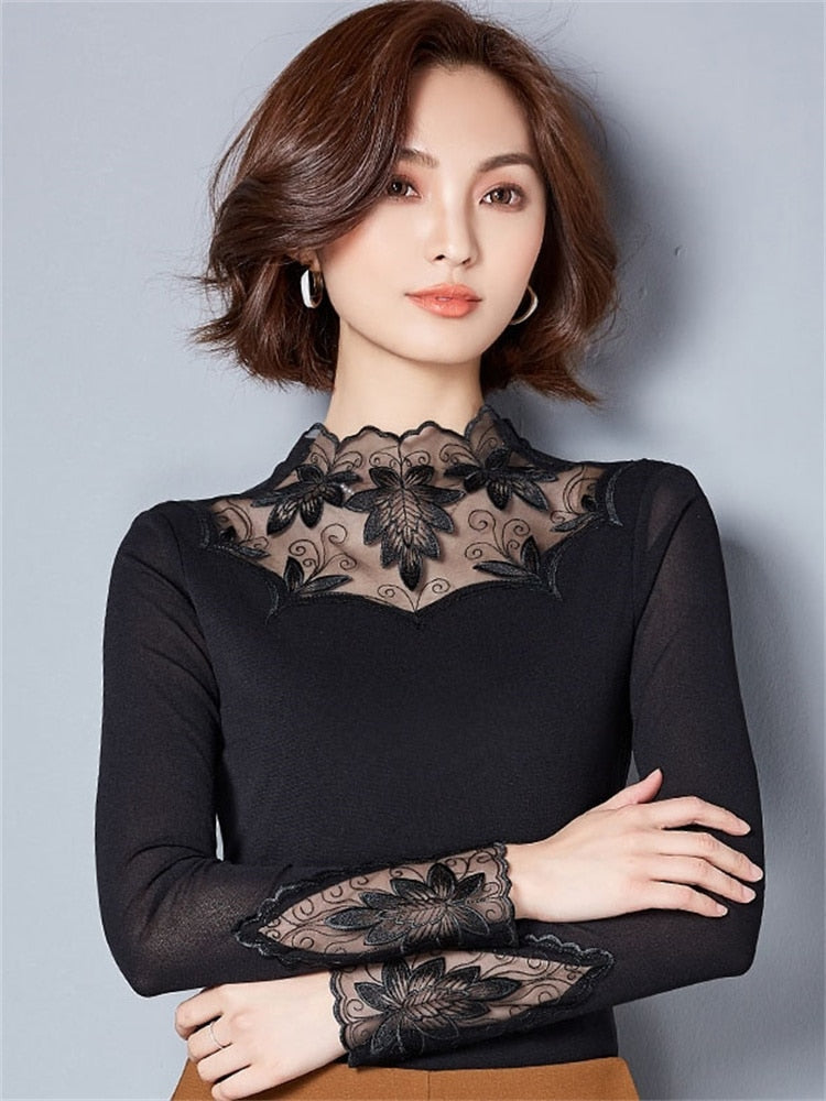 Women Spring Autumn Style Lace Blouses