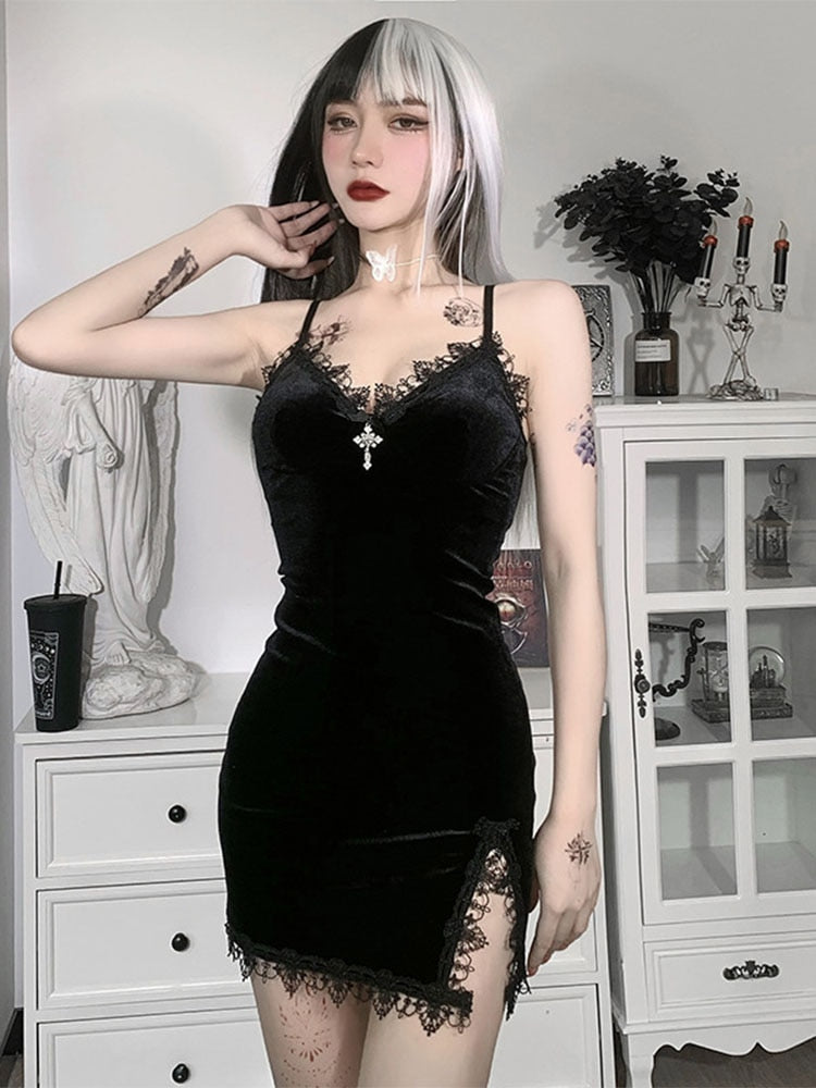 Vintage Sexy Spaghetti Strap High Waist Slit Dresses