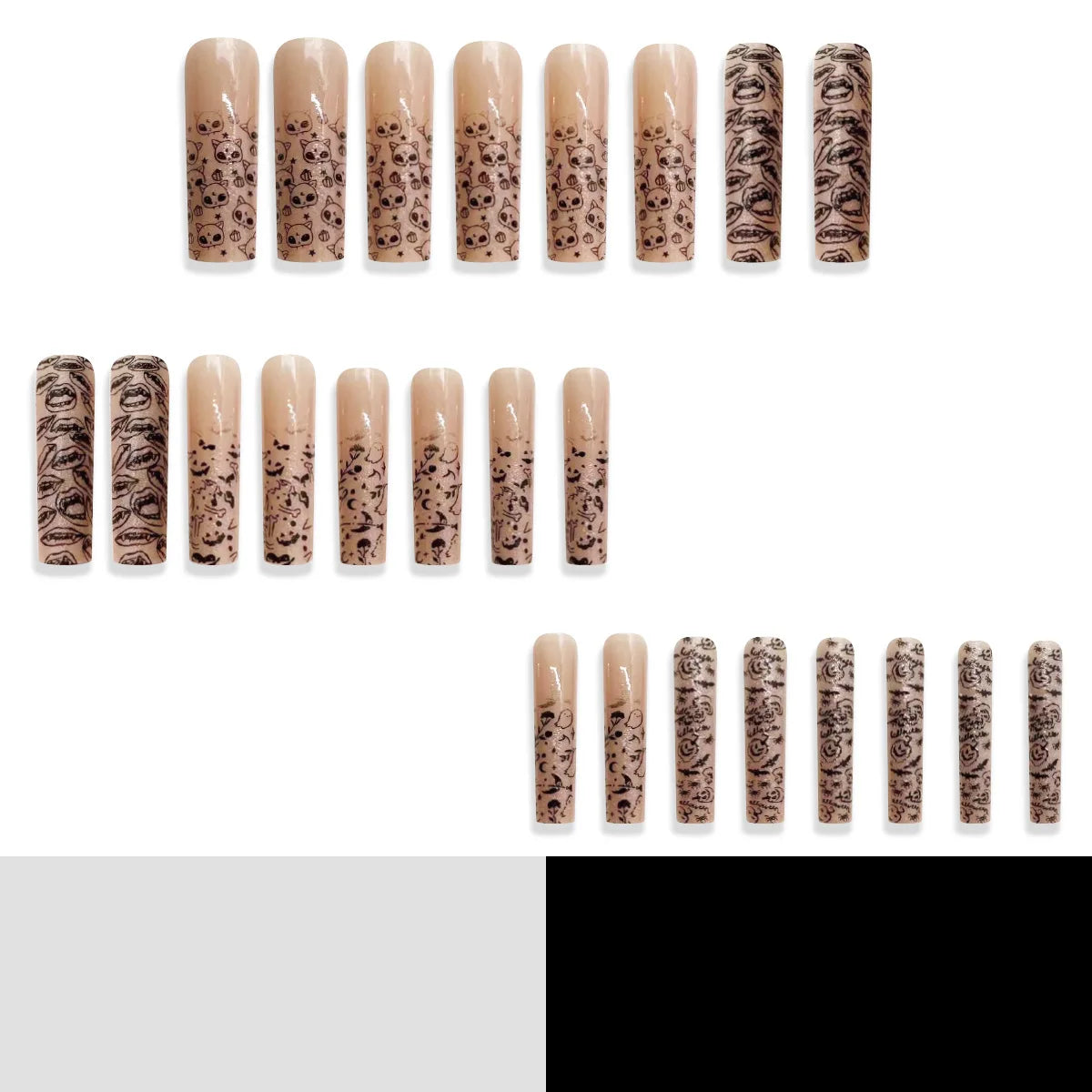 24pcs Glow In the Dark Fake Nails Extra Long Ballet False Nails Full Cover Wearable European Scary Halloween Press On Nails