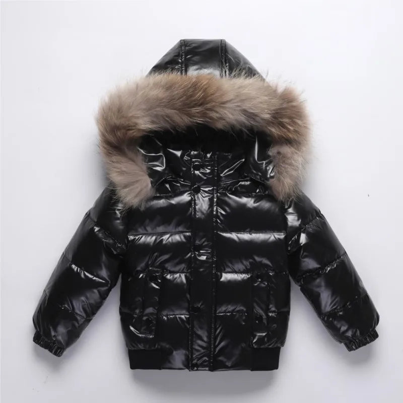 RAISE 2024 Winter 1-8 Years Kid Boy Parka Baby Girl Down Jacket Waterproof Shiny Real Fur Thicken Warm Boy Outerwear Coat Outfit