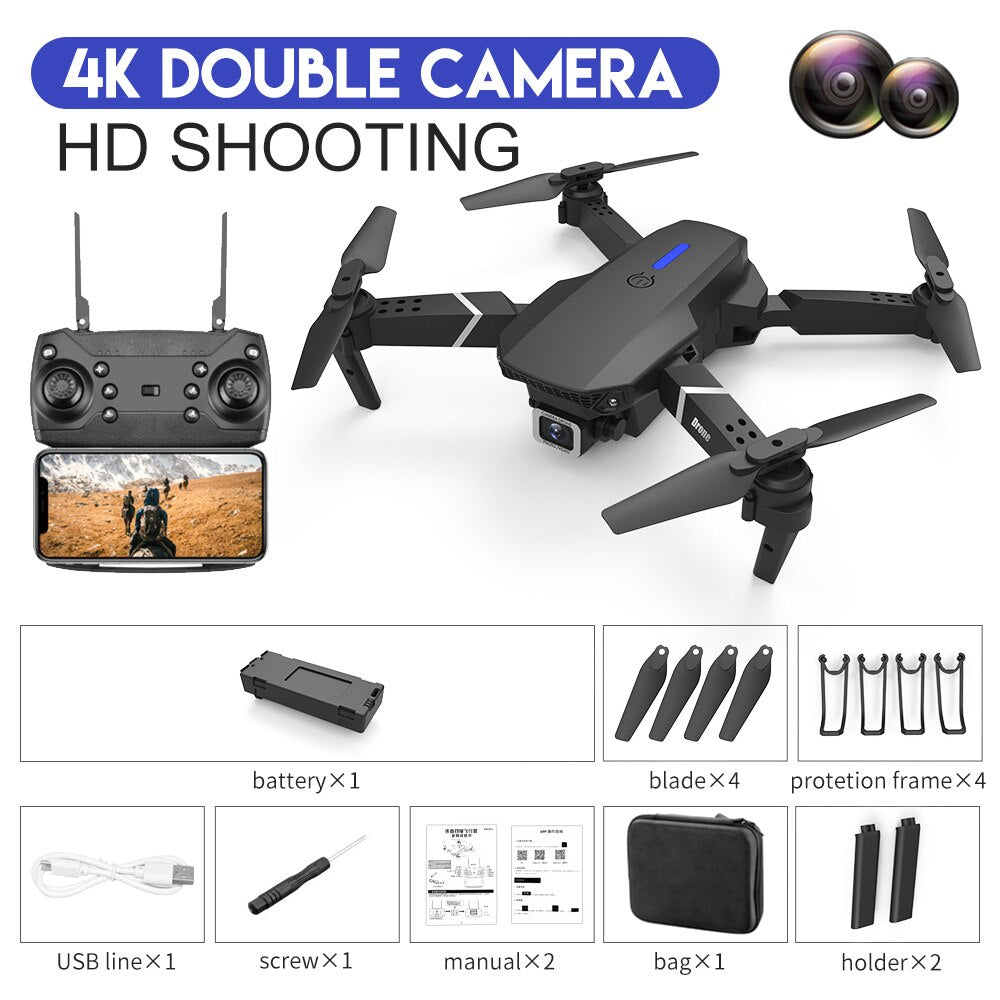 E88Pro RC Drone 4K Professional With 1080P Wide Angle HD Camera Foldable RC Helicopter WIFI FPV Height Hold Gift Toy