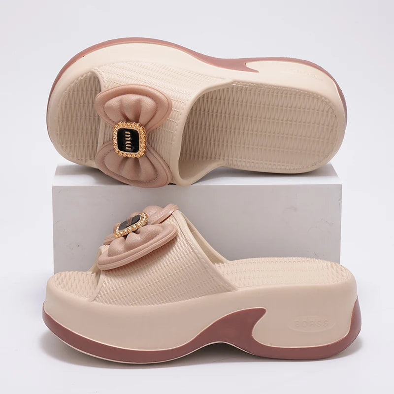 Eyriphy Size: 35-36 to 39-40 Women's Slippers Women High Heels Summer New Fashion Thick-soled Slippers Soft High-value Versatile
