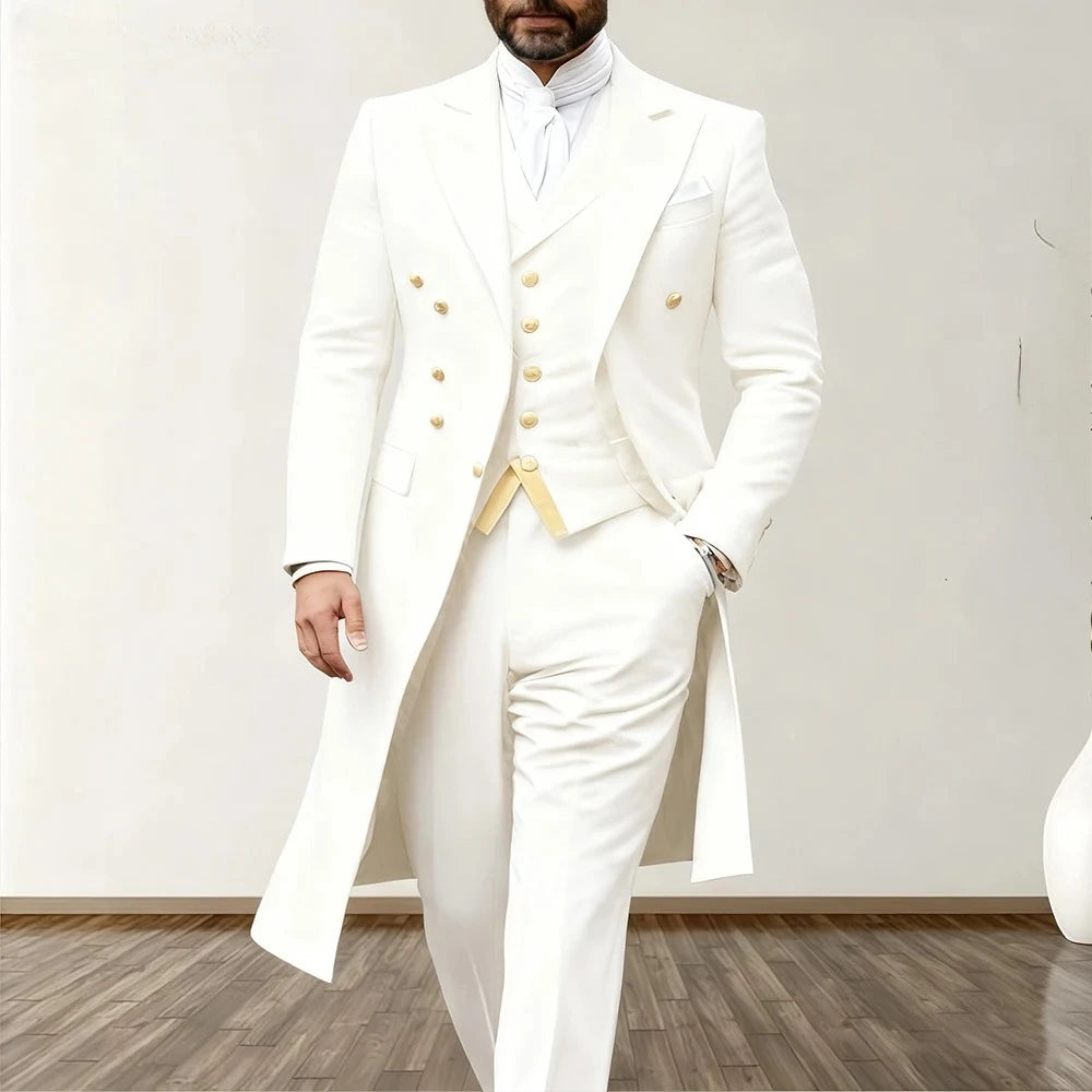 Blue Wedding Men Suits 3 Piece Long Blazer Vest Pants Satin One Button Tuxedo Formal Work Wear Prom XS-5XL