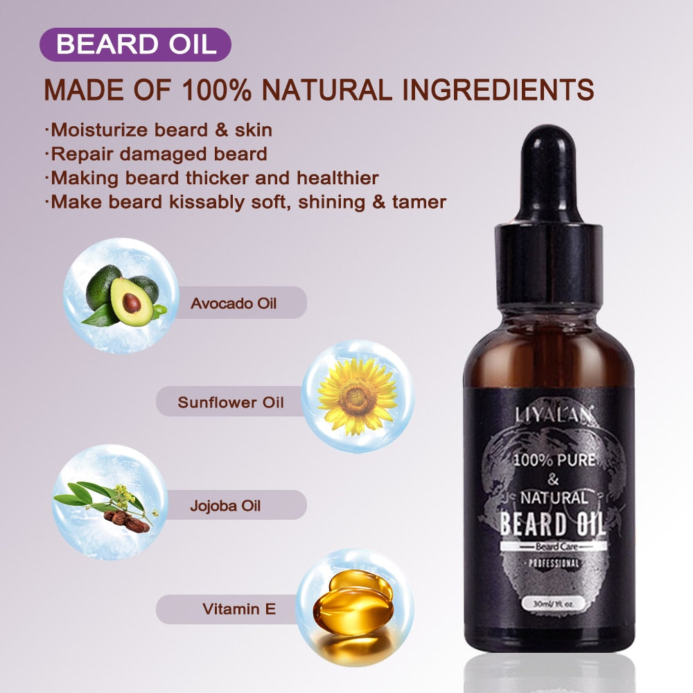 Hair Enhancer Thicker Mustache Grooming Beard Care Oil Moisturizer Wax Balm With Comb Scissor