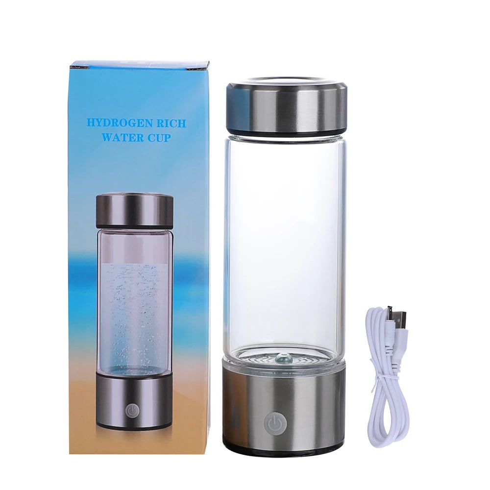 Hydrogen Water Generator Bottle 400ml Rechargeable Electrolysis Hydrogen-Rich Glass Cup Portable Health Antioxidant Drink Bottle