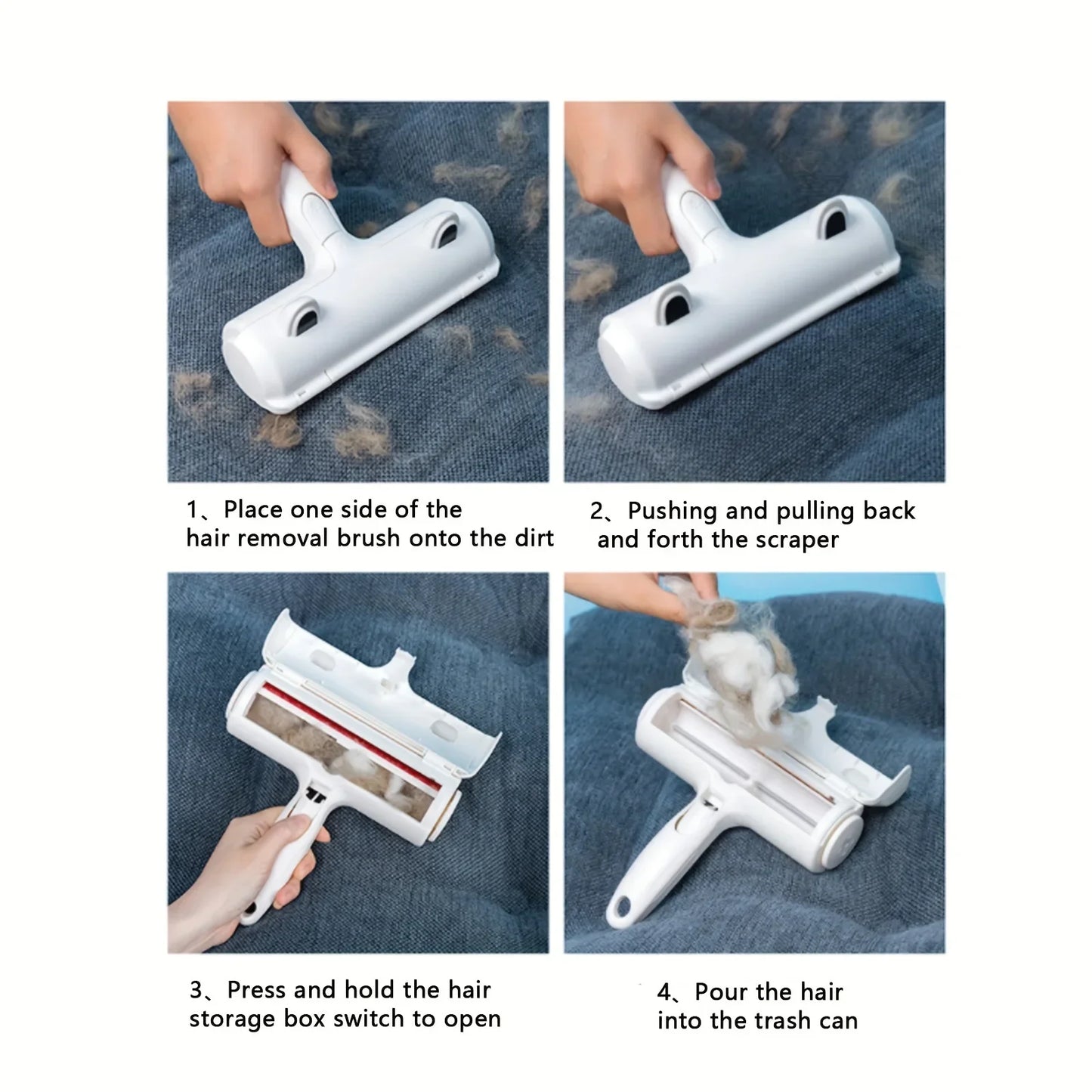 Cat Hair Removal Brush Large Pet Fluff Roller Portable Washable Cat Dog Lint Furniture Sofa Cleaning Tool Reusable Self-cleaning
