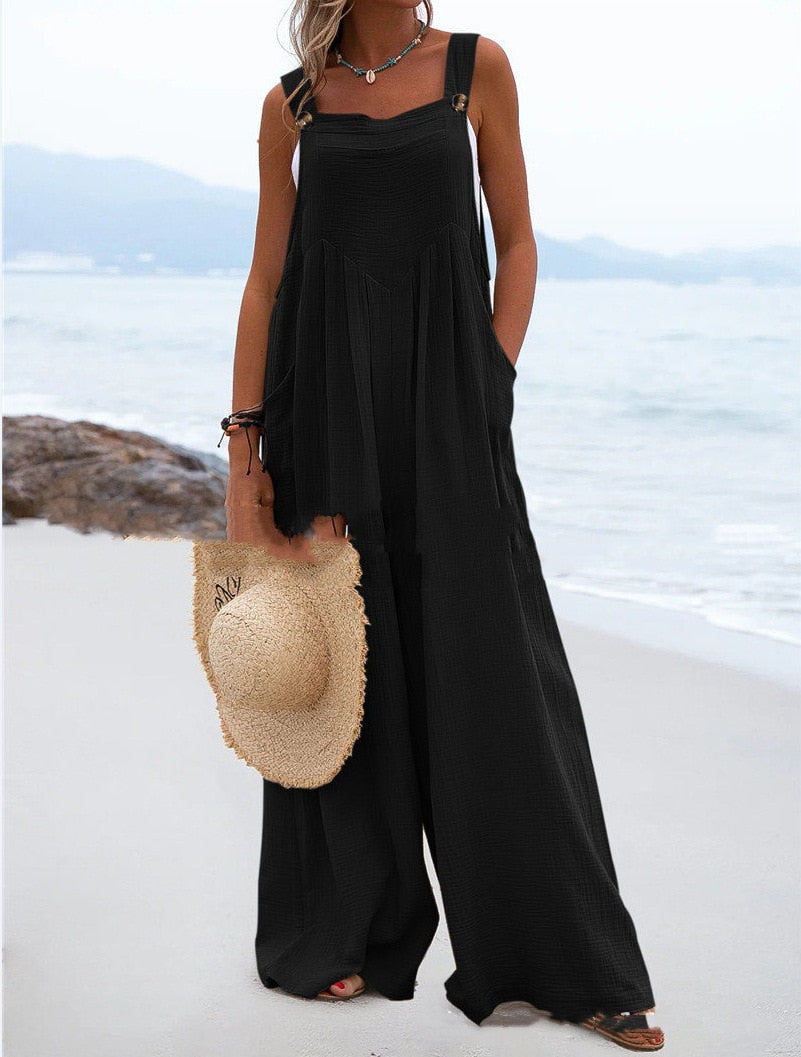 2023 Spring/Summer New Ethnic Style Fashion Solid Color Wide Leg Jumpsuit