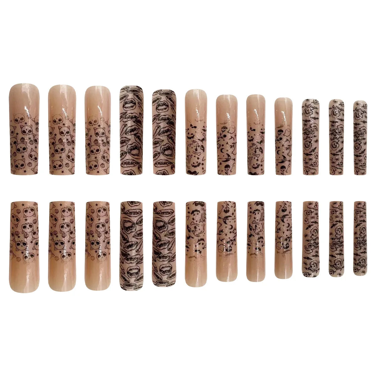 24pcs Glow In the Dark Fake Nails Extra Long Ballet False Nails Full Cover Wearable European Scary Halloween Press On Nails