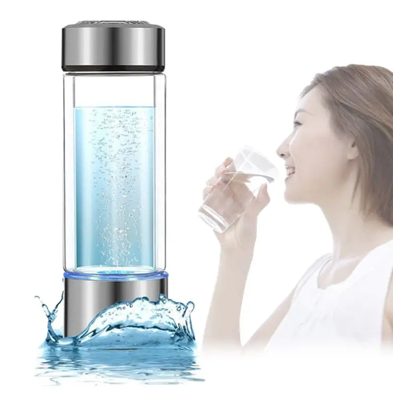 Hydrogen Water Generator Bottle 400ml Rechargeable Electrolysis Hydrogen-Rich Glass Cup Portable Health Antioxidant Drink Bottle