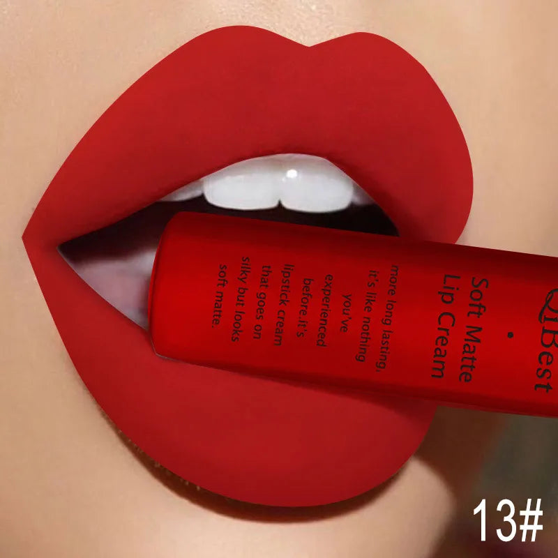 QIBEST Matte Liquid Lipstick Waterproof Lasting Velvet Lip Gloss Tint Tube Nude Pigment Red Black Purple Orange Lipstick Makeup