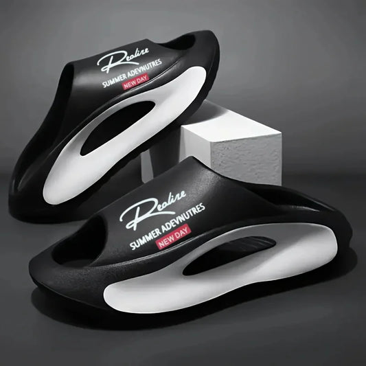 Lightweight EVA men's slide | Black and white cartoon design, exposed toes, comfortable all year round, casual indoor/outdoor us
