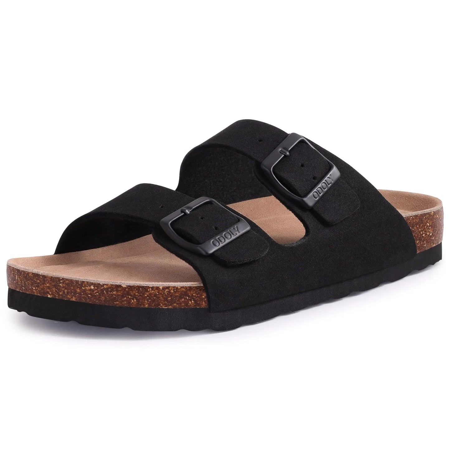 Comwarm Men's Cork Footbed Slides Sandals Arch Support Summer Outdoor Sandals with Adjustable Buckle Leisure Men Leather Slides