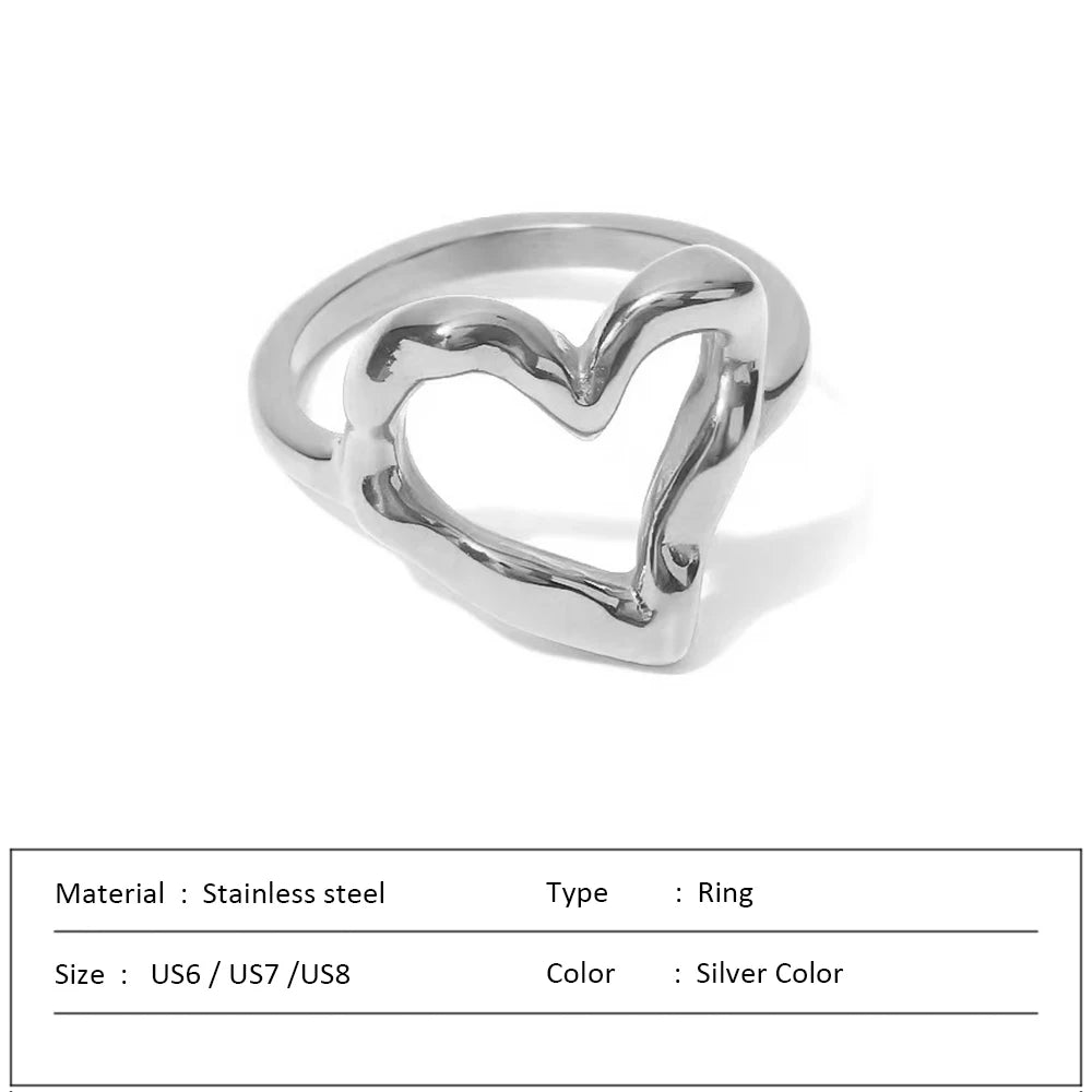 Waterproof Stainless Steel Ring for Women Non-fading Heart Ring Stylish Metal Rings Simple New Jewelry Wholesale Dropshipping
