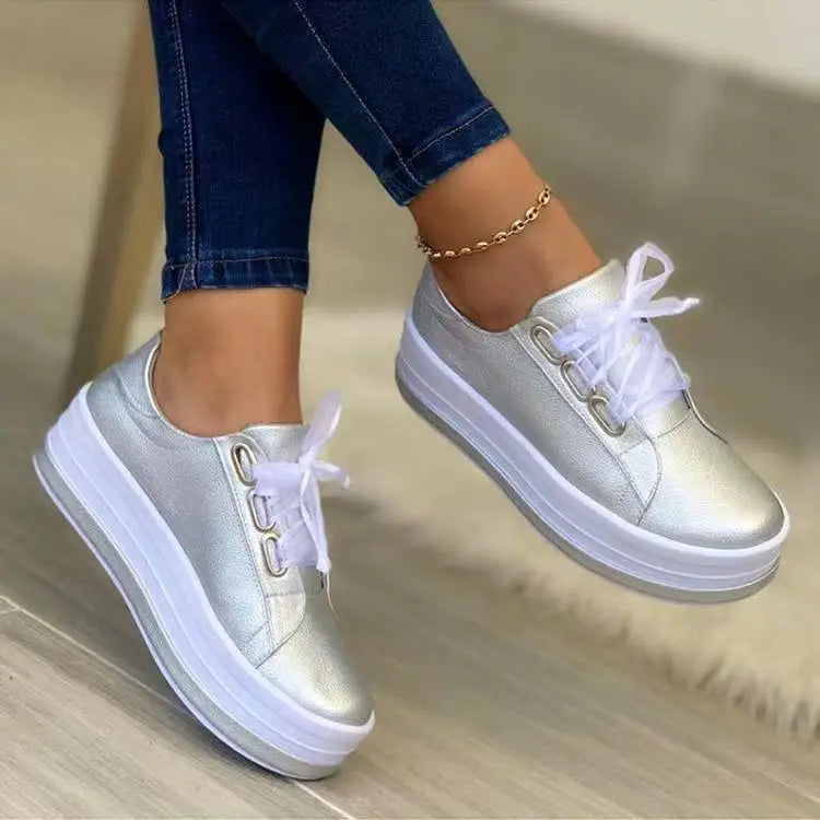 Platform Flat Shoes Women Fashion 2024  with Thick Bottom Fashion Woman Gauze Lace-up Sneakers Running Shoes Tennis Female Shoes