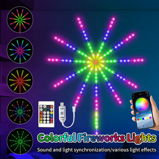 RGBIC LED Firework Lights String Bluetooth APP Control Sync Music USB 5V Dream Color Light Garland Wedding Party Christmas Decor