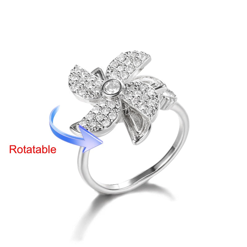 Rotating Four Clover Wedding Rings for Women