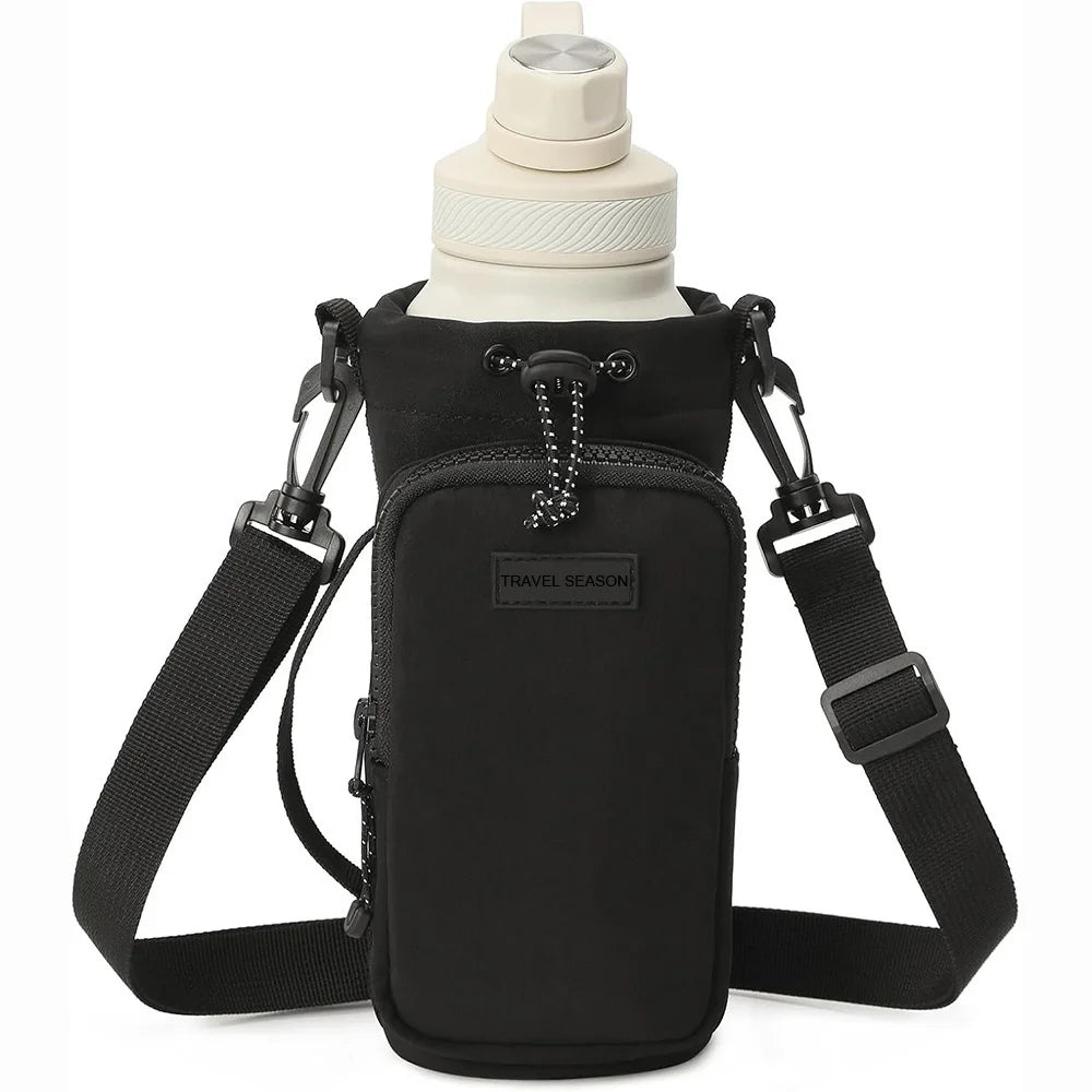 Outdoor Sports Water Bottle Bag with Adjustable Shoulder Strap and Phone Pocket Water Bottle Sleeve for Hiking Camping Gym