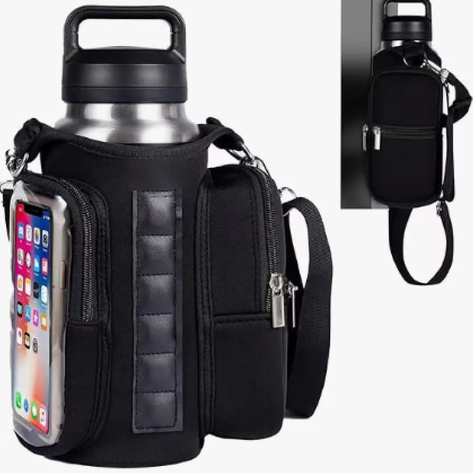 Magnetic Gym Bag Water Bottle Carrier Holder with Phone Pockets & Shoulder Strap,5 Built-in Magnets Gym Bottle Pouch Sleeve