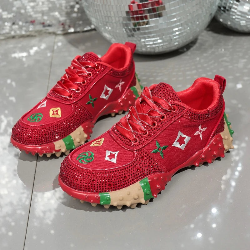 Brand Classical Outdoor Sneakers Embroidery Luxury Crystal Designer Shoes Rubber Nail Anti Slip Running Shoes Comfortable Shoes