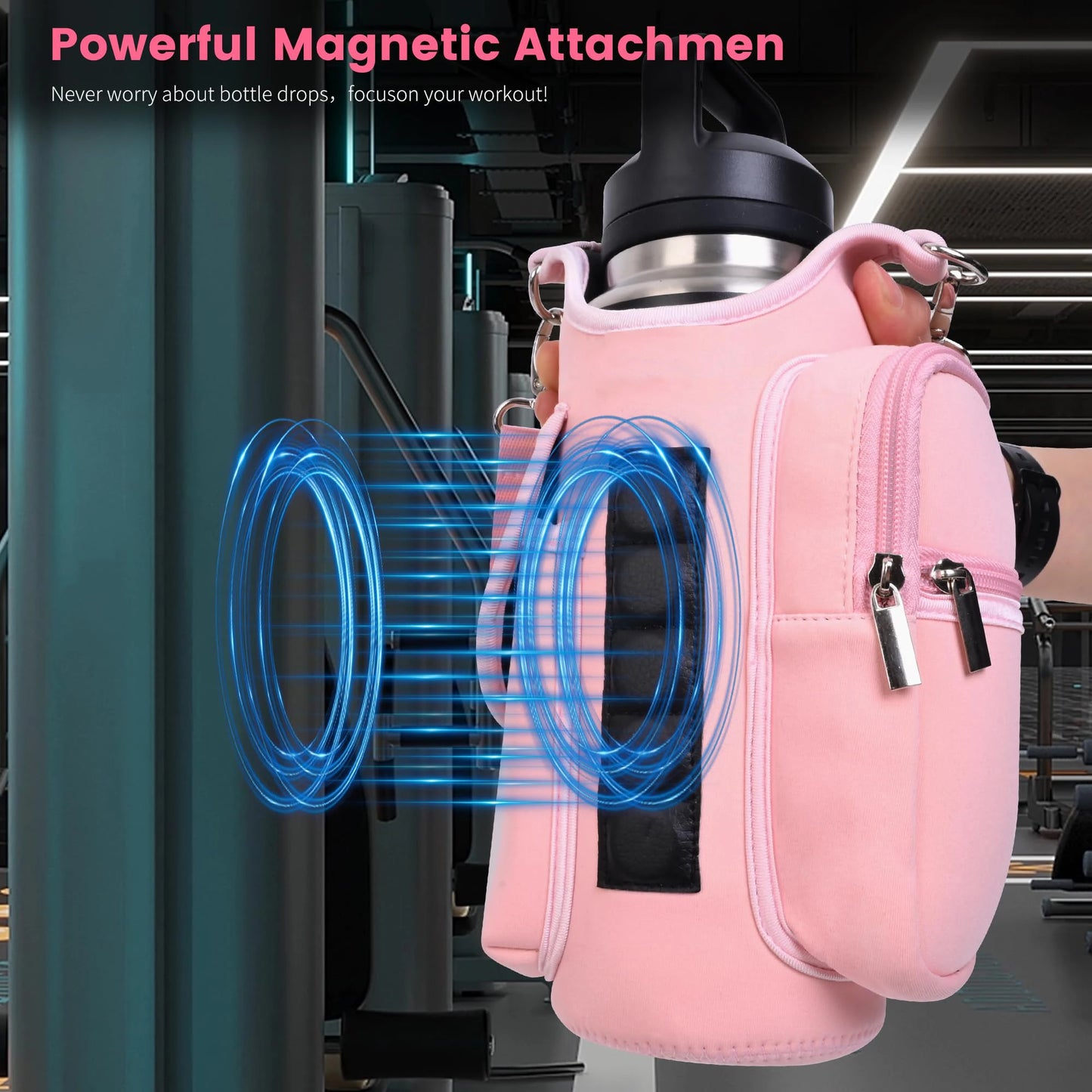 Magnetic Gym Bag Water Bottle Carrier Holder with Adjustable Shoulder Strap, 40oz Magnets Magnetic Gym Bag Bottle Pouch Sling