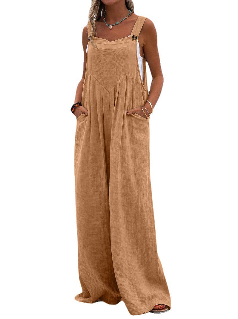 2023 Spring/Summer New Ethnic Style Fashion Solid Color Wide Leg Jumpsuit