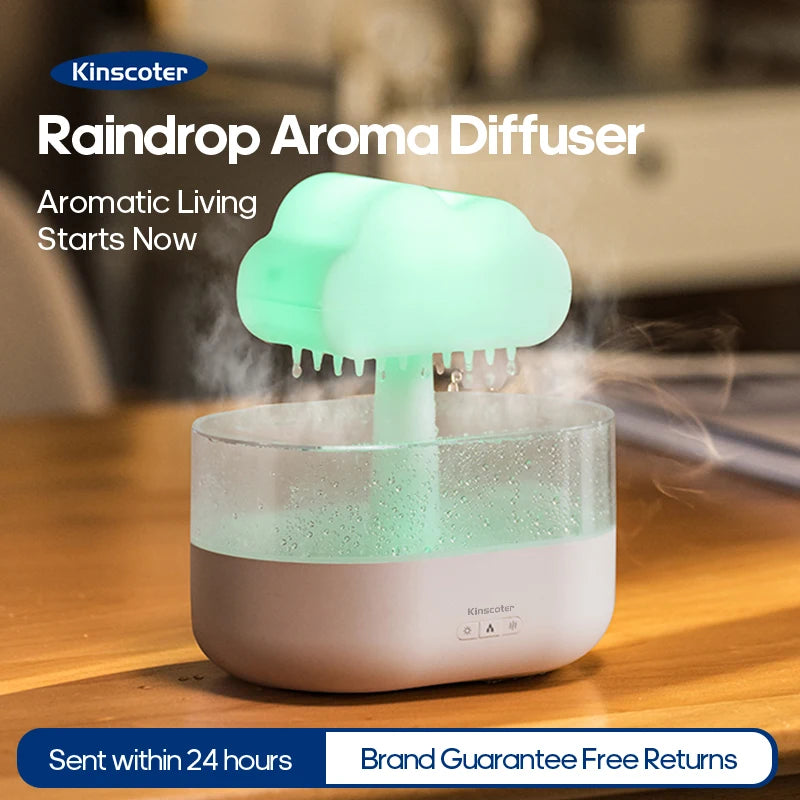 Clouds Raindrops Aromatherapy Diffuser Aroma Essential Oil Zen Rain drops Desktop Air Humidifier Freshener Colorful Lights Gift