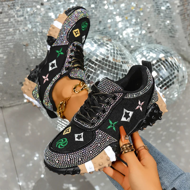 Brand Classical Outdoor Sneakers Embroidery Luxury Crystal Designer Shoes Rubber Nail Anti Slip Running Shoes Comfortable Shoes