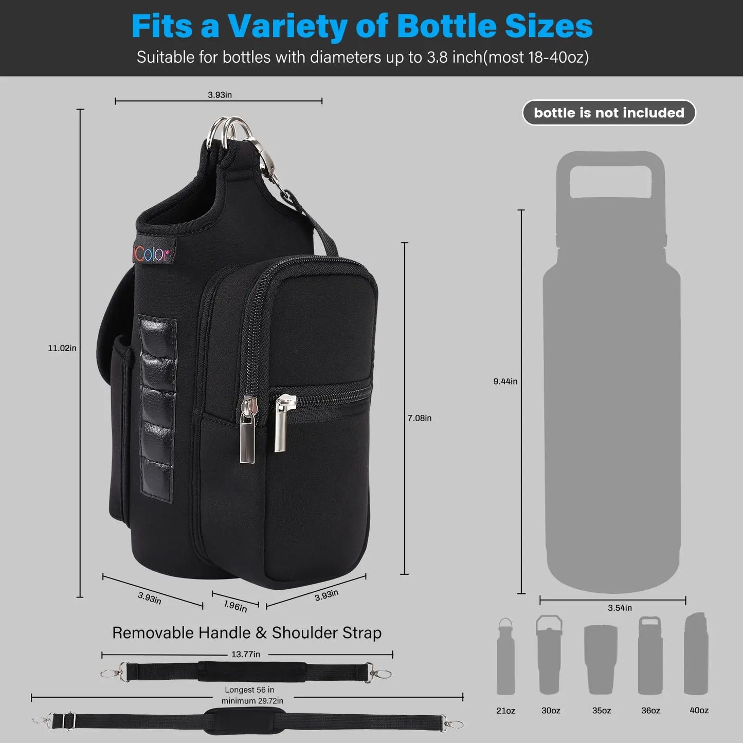 Magnetic Gym Bag Water Bottle Carrier Holder with Phone Pockets & Shoulder Strap,5 Built-in Magnets Gym Bottle Pouch Sleeve