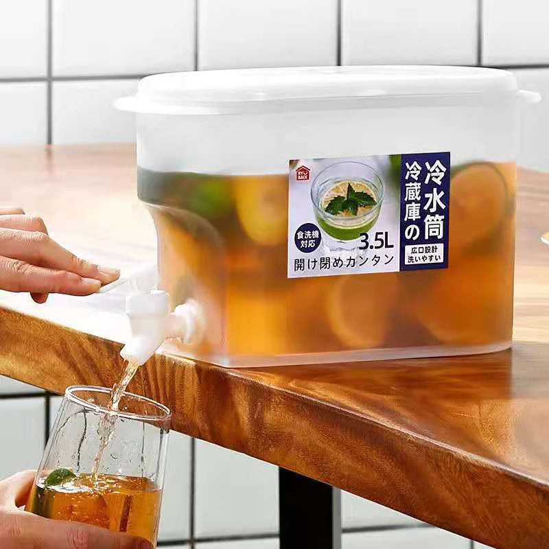 3.5L Water Kettle Or Faucet Beverage Dispenser Cold Juice Lemonade Drinks Bucket Liquid Storage Tank Outdoor Fridge Organizers
