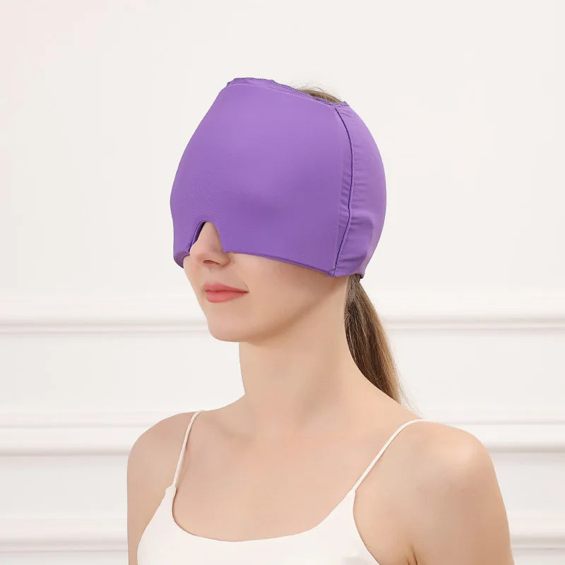 Women Girls Gel Migraine Relief Cap Head Hot Cold Therapy Headache Ice Hat Stress Relax Pain Pack Eye Mask Massage Tool