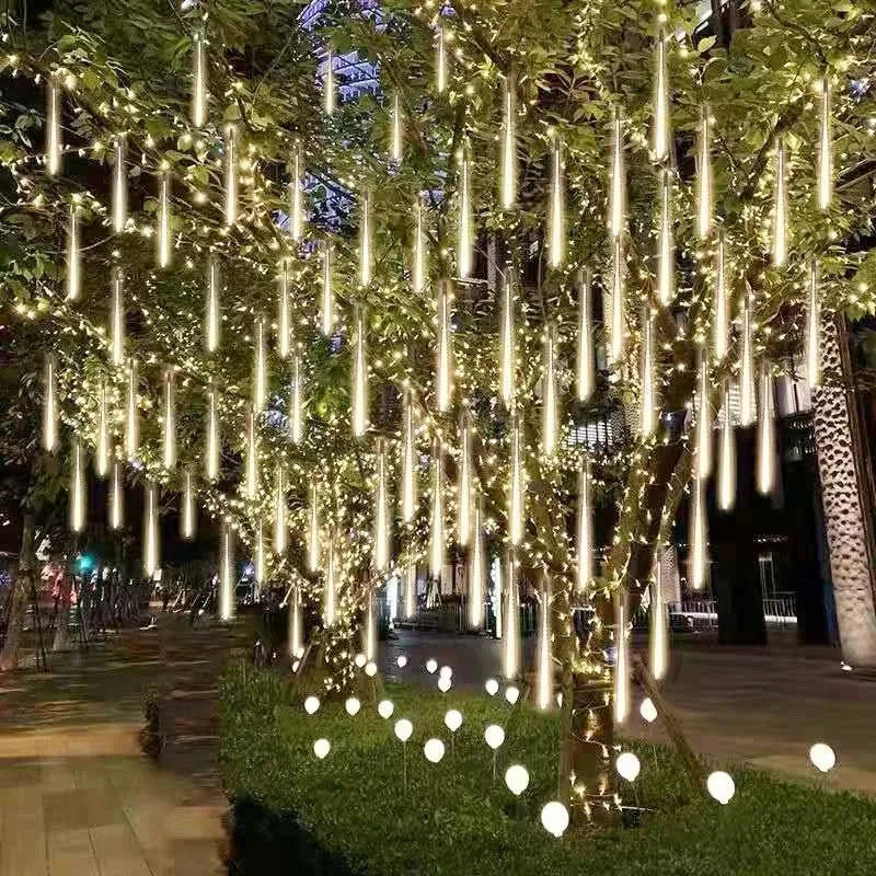 LED Meteor Shower Rain Lights Waterproof Falling Raindrop Fairy String Light for Christmas Decoration Holiday Party Patio Decor