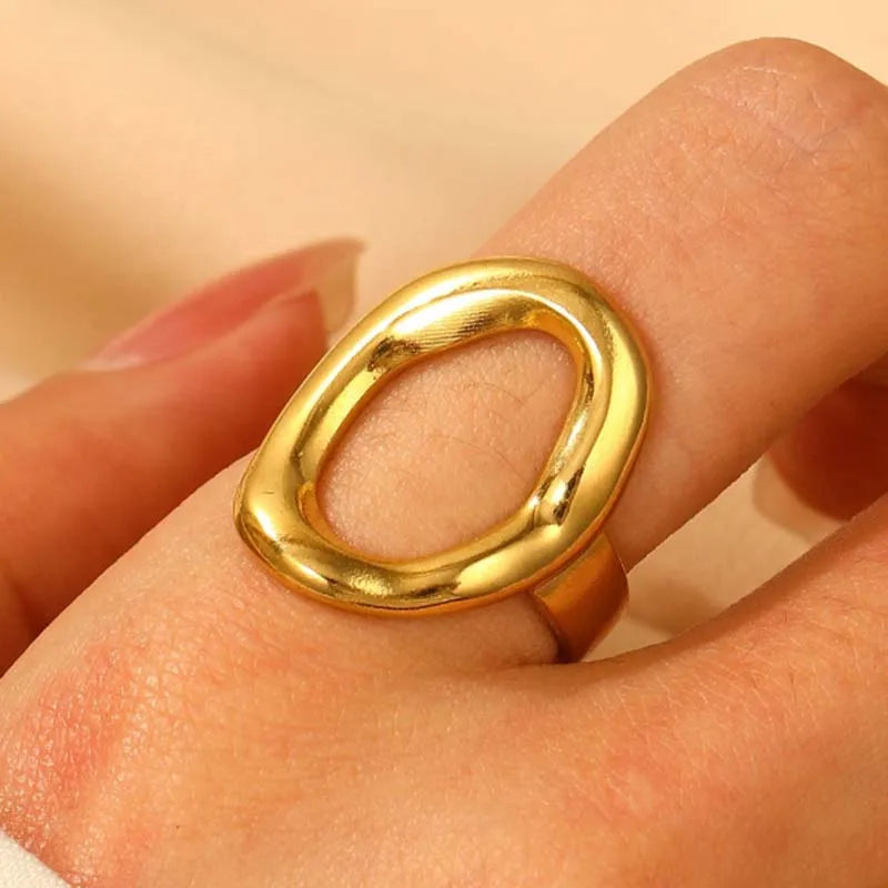 Fashion Gloss Stainless Steel Ring Irregular Opening Adjustable Ring for Women Men Waterproof Non Fading Metal Fashion Jewelry