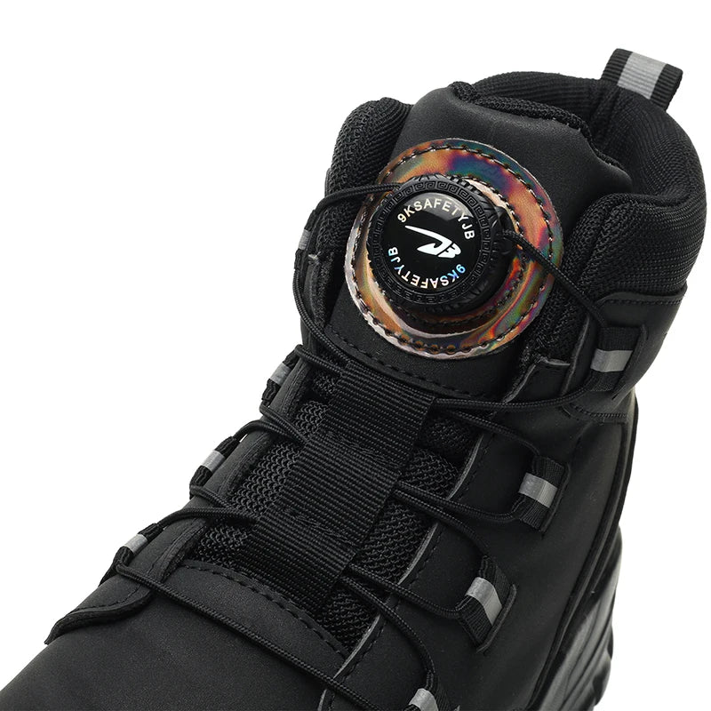 Rotating Button Work Shoes for Men Anti Puncture Work Sneakers Waterproof Black Work Safety Shoes Non Slip Steel Toe Boots