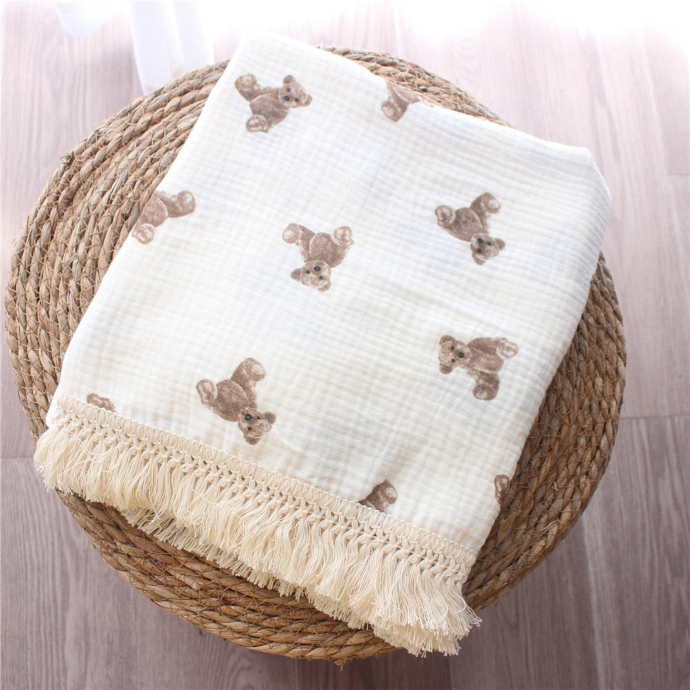 Newborn Fringe Double Layer Organic Baby Blankets