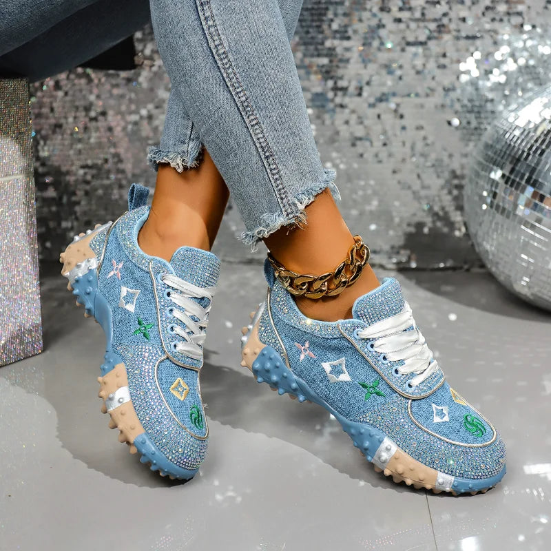 Brand Classical Outdoor Sneakers Embroidery Luxury Crystal Designer Shoes Rubber Nail Anti Slip Running Shoes Comfortable Shoes