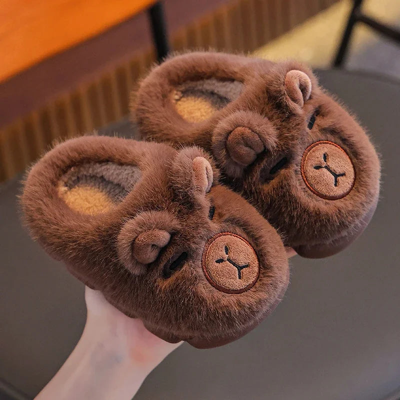 Capybara Cartoon Fluffy Slippers Children Indoor Soft Bottom Mother-Child Cotton Slippers Anti Slip Winter Warm Plush Slides 45