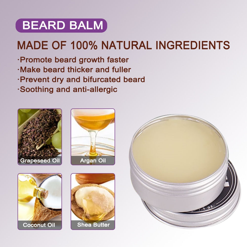 Hair Enhancer Thicker Mustache Grooming Beard Care Oil Moisturizer Wax Balm With Comb Scissor