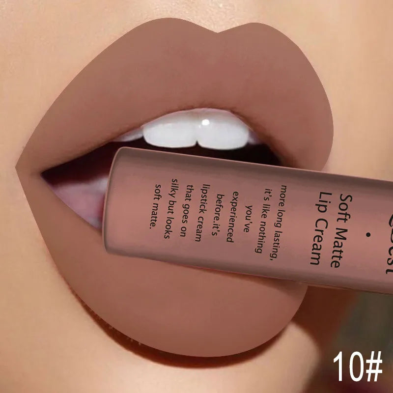 QIBEST Matte Liquid Lipstick Waterproof Lasting Velvet Lip Gloss Tint Tube Nude Pigment Red Black Purple Orange Lipstick Makeup