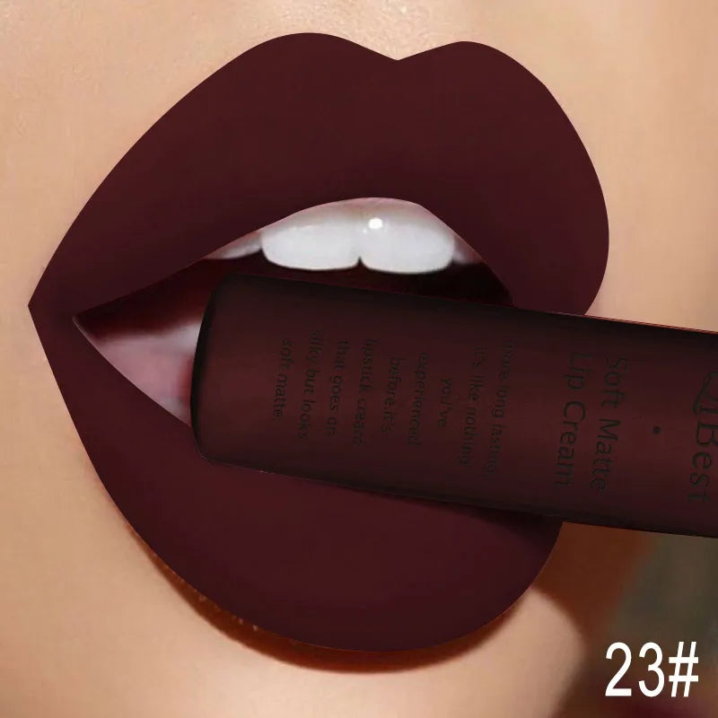 QIBEST Matte Liquid Lipstick Waterproof Lasting Velvet Lip Gloss Tint Tube Nude Pigment Red Black Purple Orange Lipstick Makeup