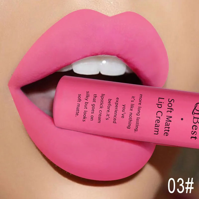 QIBEST Matte Liquid Lipstick Waterproof Lasting Velvet Lip Gloss Tint Tube Nude Pigment Red Black Purple Orange Lipstick Makeup